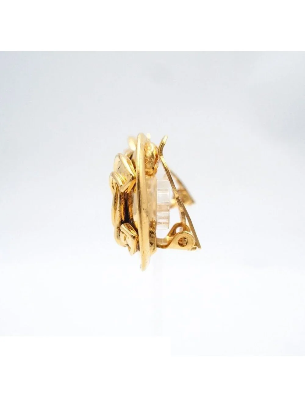 Chanel Earrings Gold Metal Round CC Logo Vintage Costume